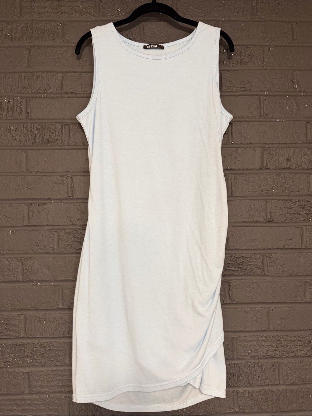Light Blue Soft Sleeveless White Tank Dress with side Scrunch